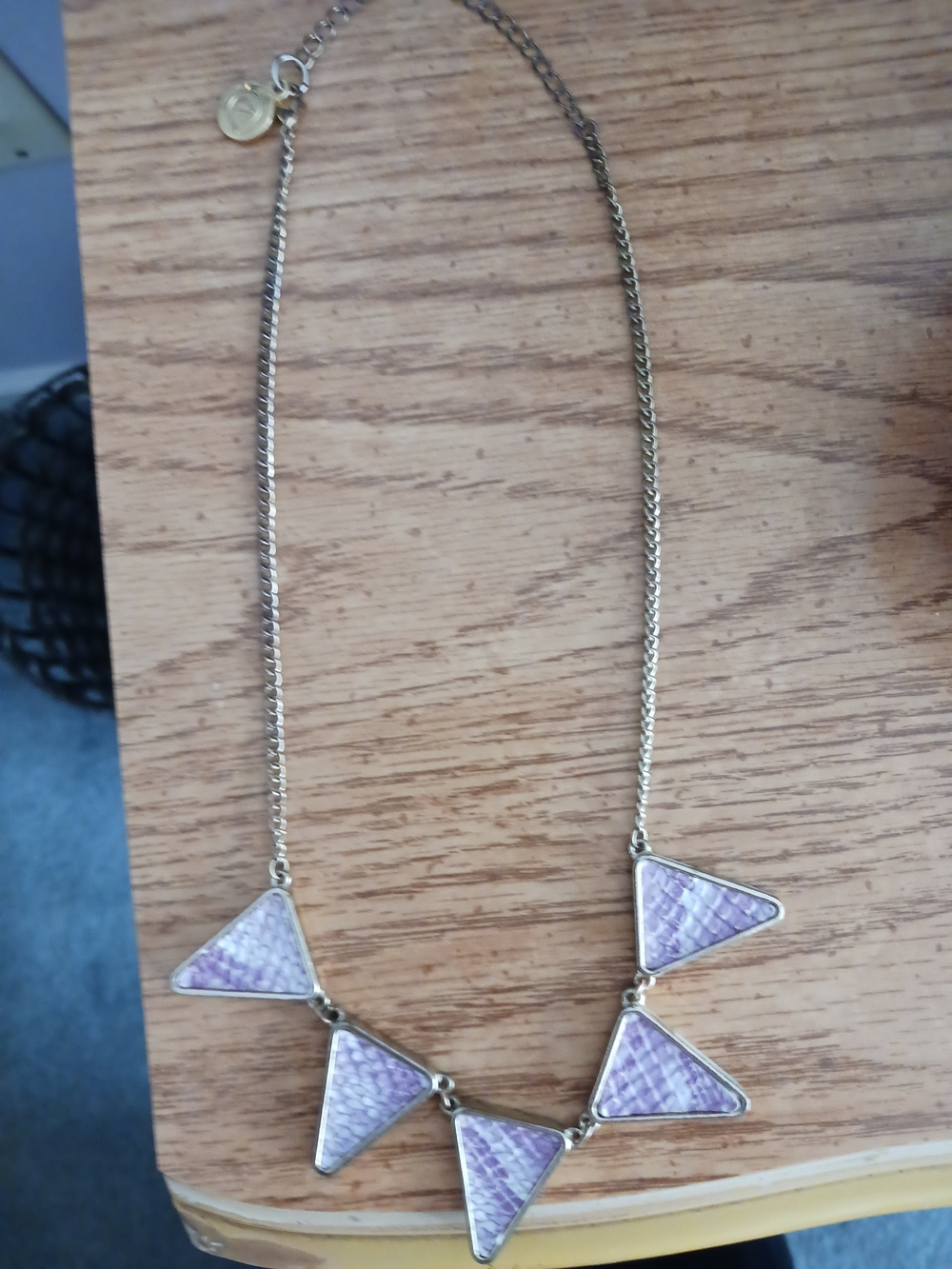 Gold-Tone Necklace with Lavender Triangle Pendants by